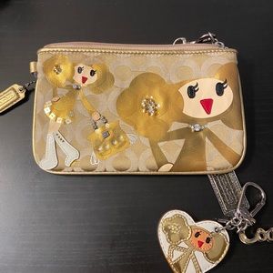 coach poppy gold girl wristlet and keychain rare